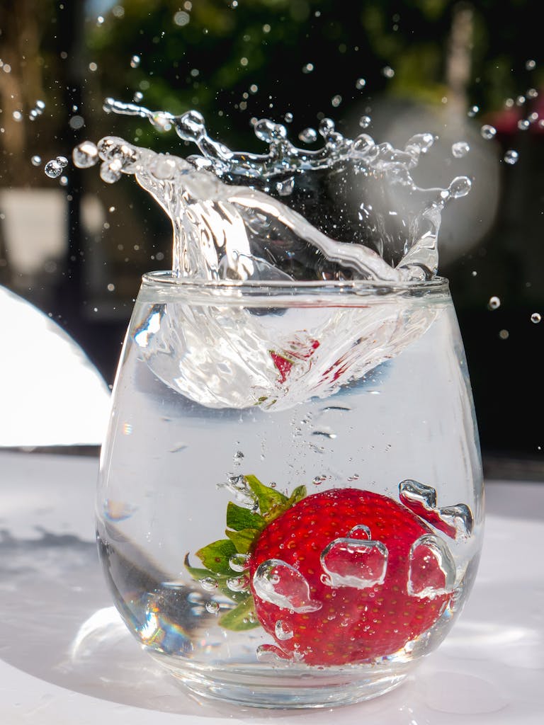 detox water- Clear Glass of Water with Strawberry