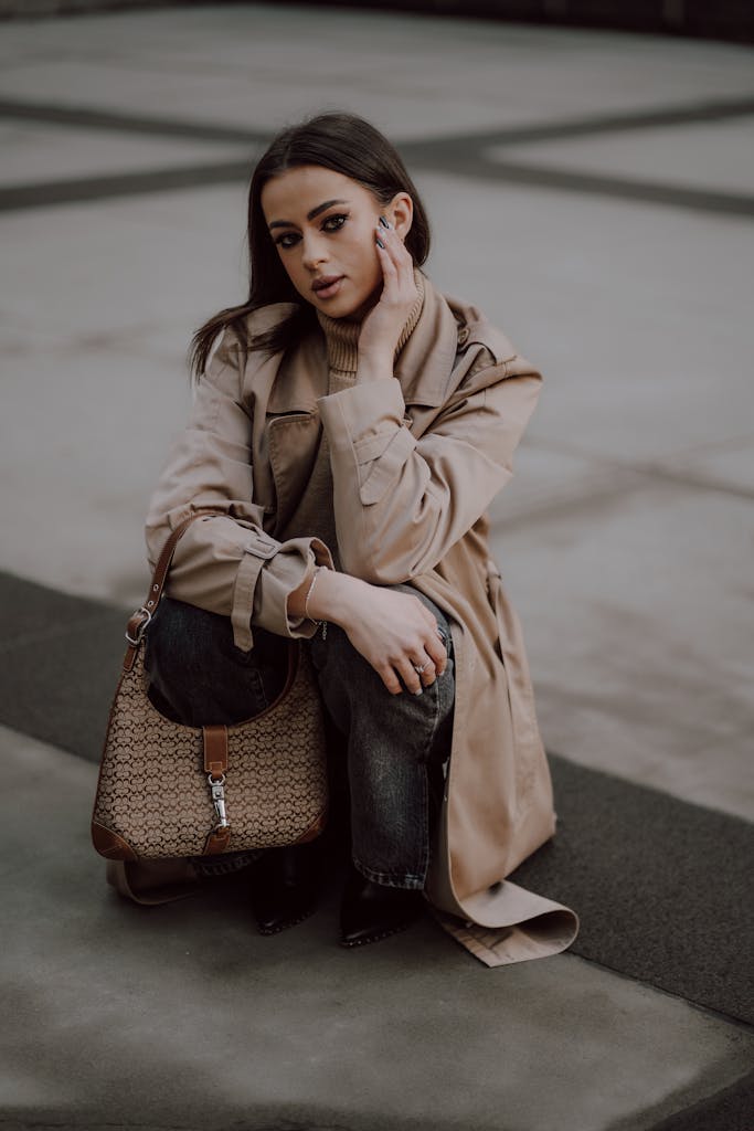 A woman sitting on the ground with her phone